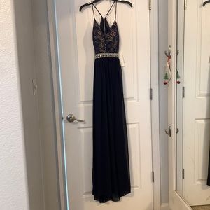 navy blue/ cream, prom/formal dress